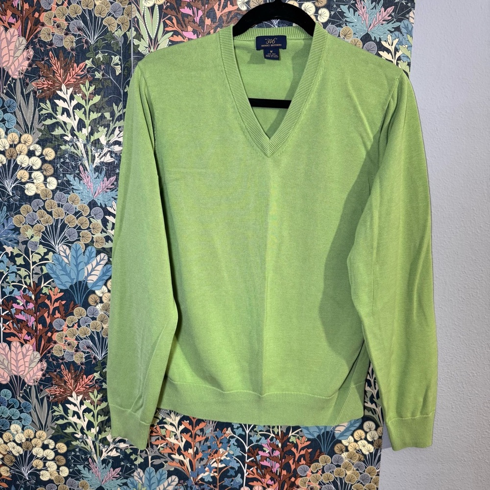 Brooks Brothers 346 Silk Cotton V‑Neck Sweater M Men’s Green.Preppy/minimalist